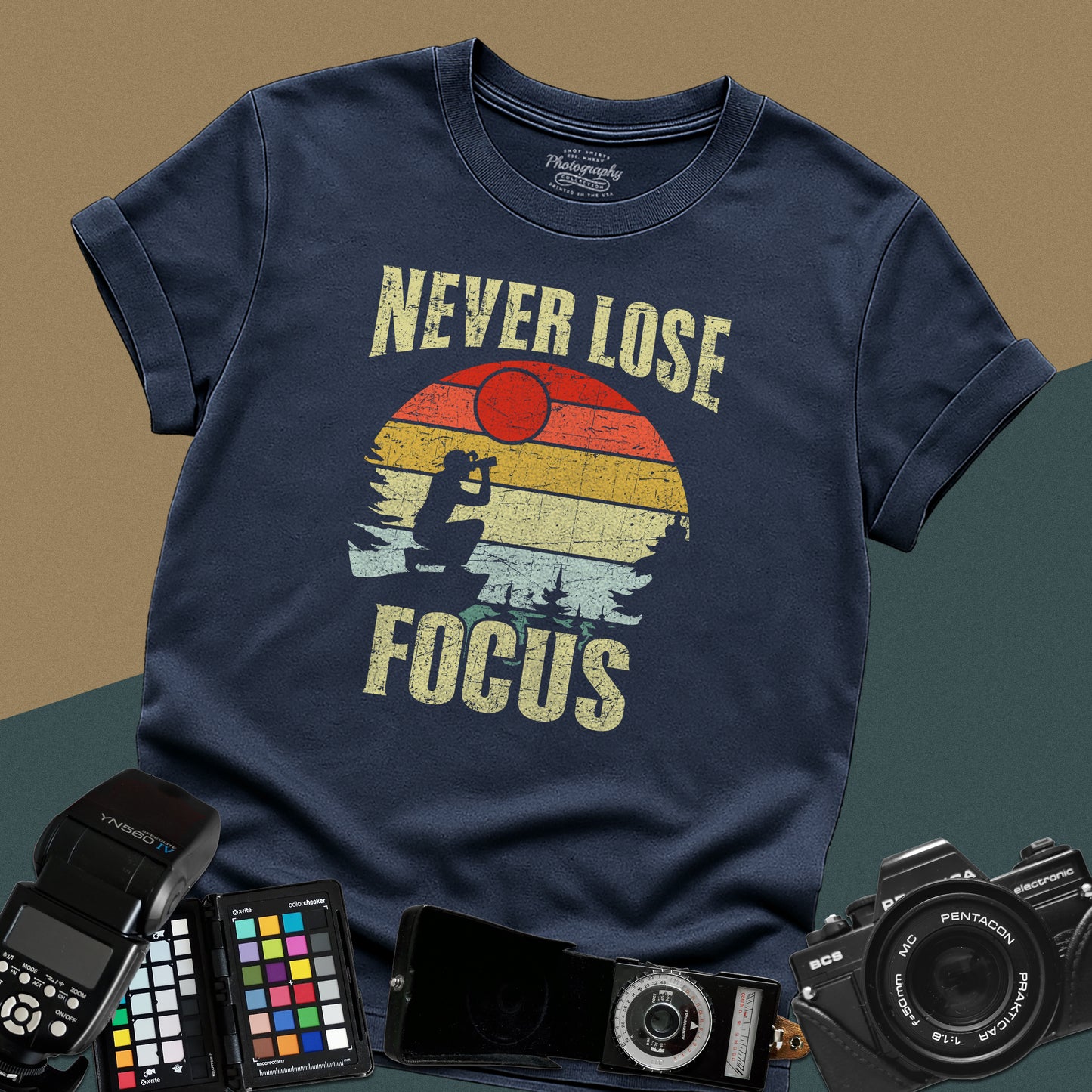 0092. Never Lose Focus Retro Sunset Photographer Silhouette Unisex T-Shirt