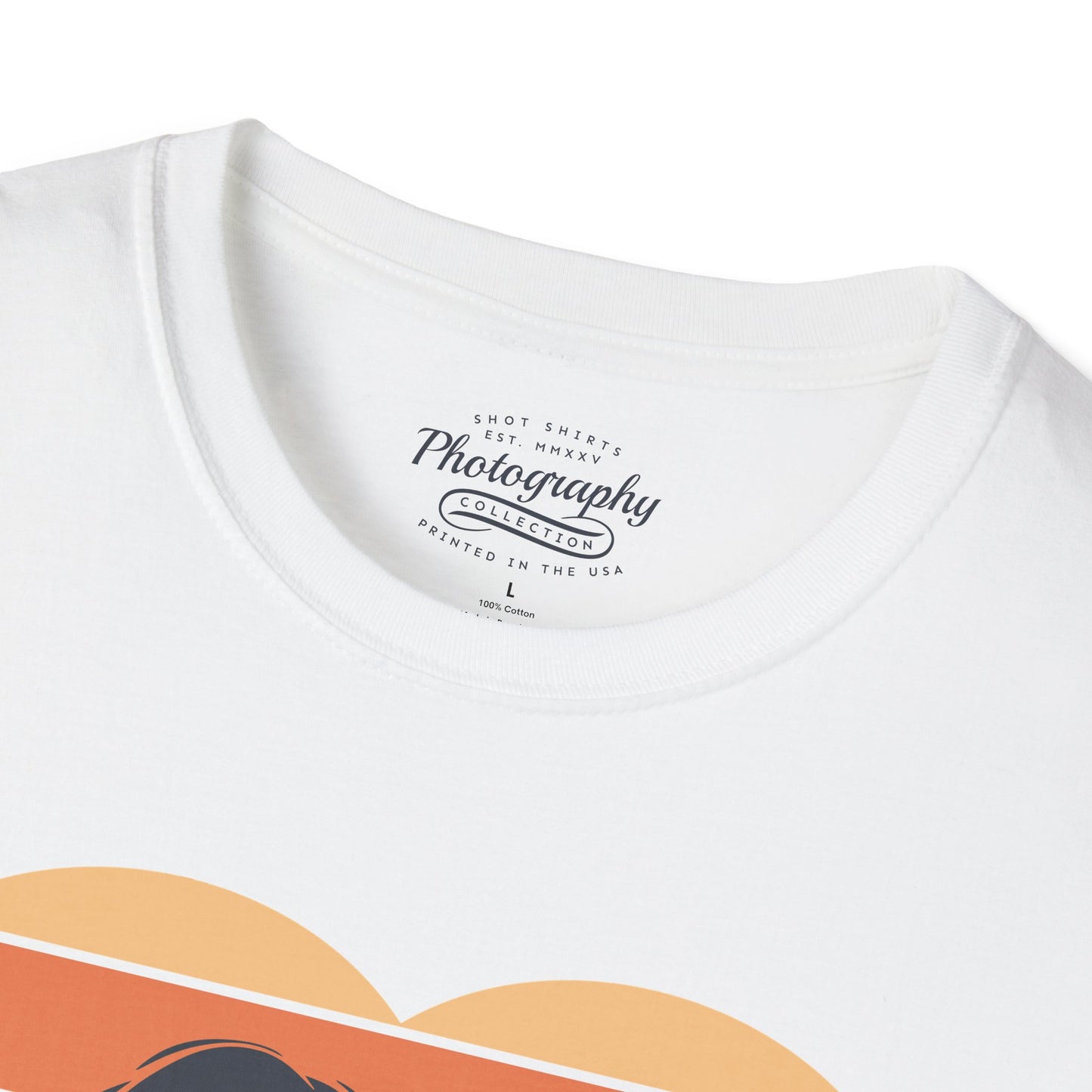 0044. Girl Photographer Silhouette Retro Sunset Heart Unisex T-Shirt