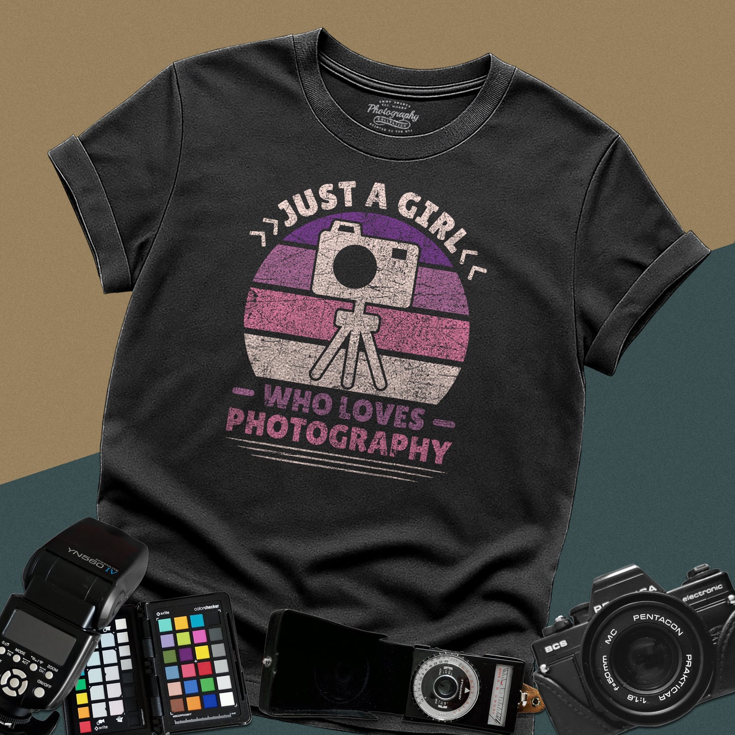 0097. Just A Girl Who Loves Photography Retro Sunset Unisex T-Shirt