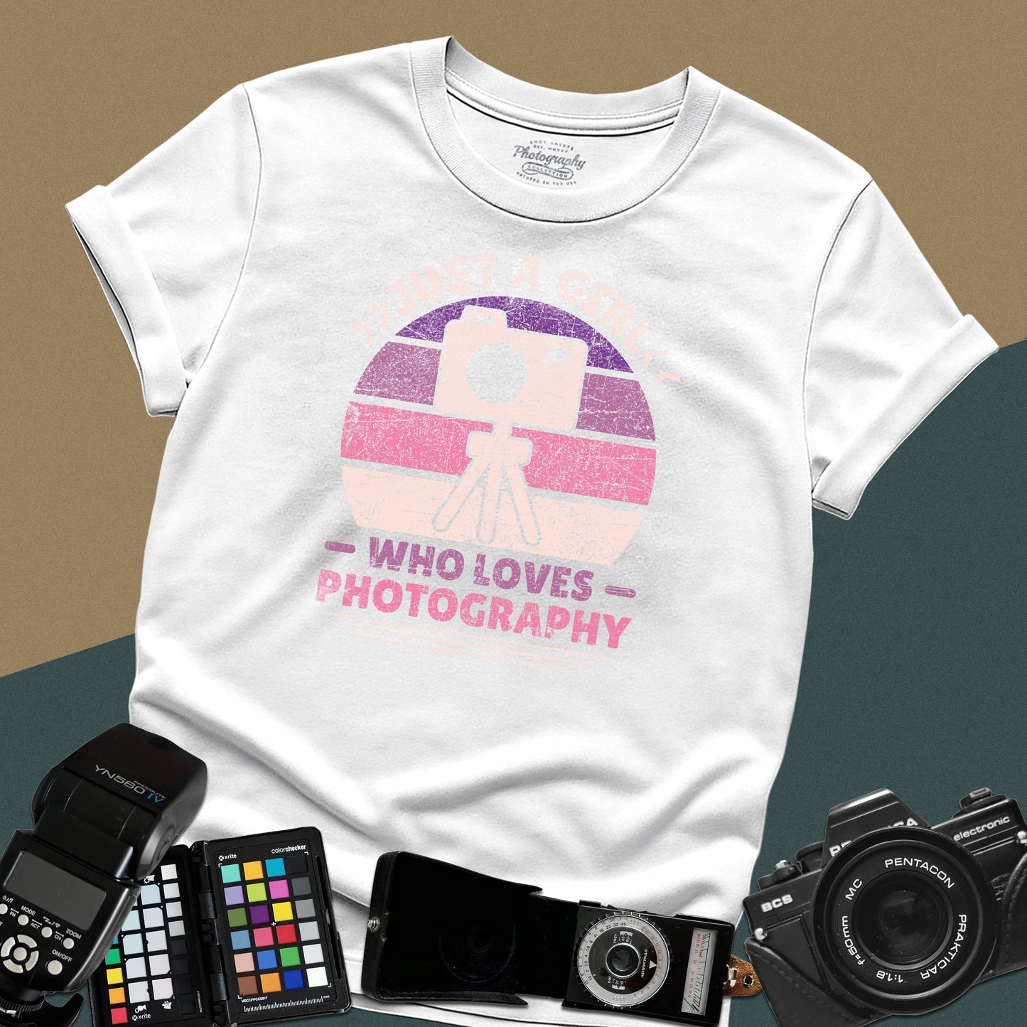 0097. Just A Girl Who Loves Photography Retro Sunset Unisex T-Shirt