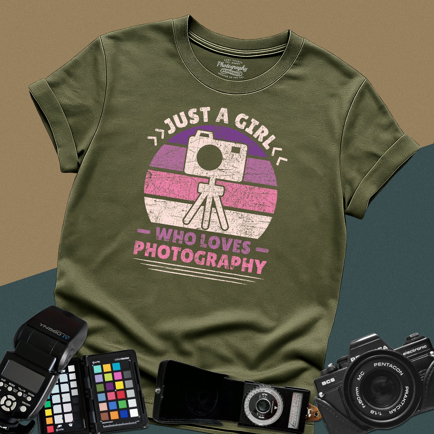 0097. Just A Girl Who Loves Photography Retro Sunset Unisex T-Shirt